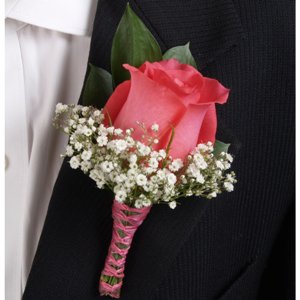 Classic Rose Dark Pink and Orange Boutonniere and Corsage Wedding Package