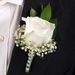 Classic Rose White Boutonniere and Corsage Wedding Package