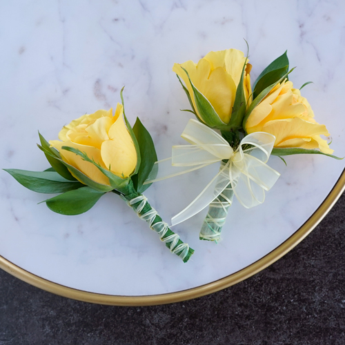 Modern Yellow Rose Boutonniere and Corsage FiftyFlowers
